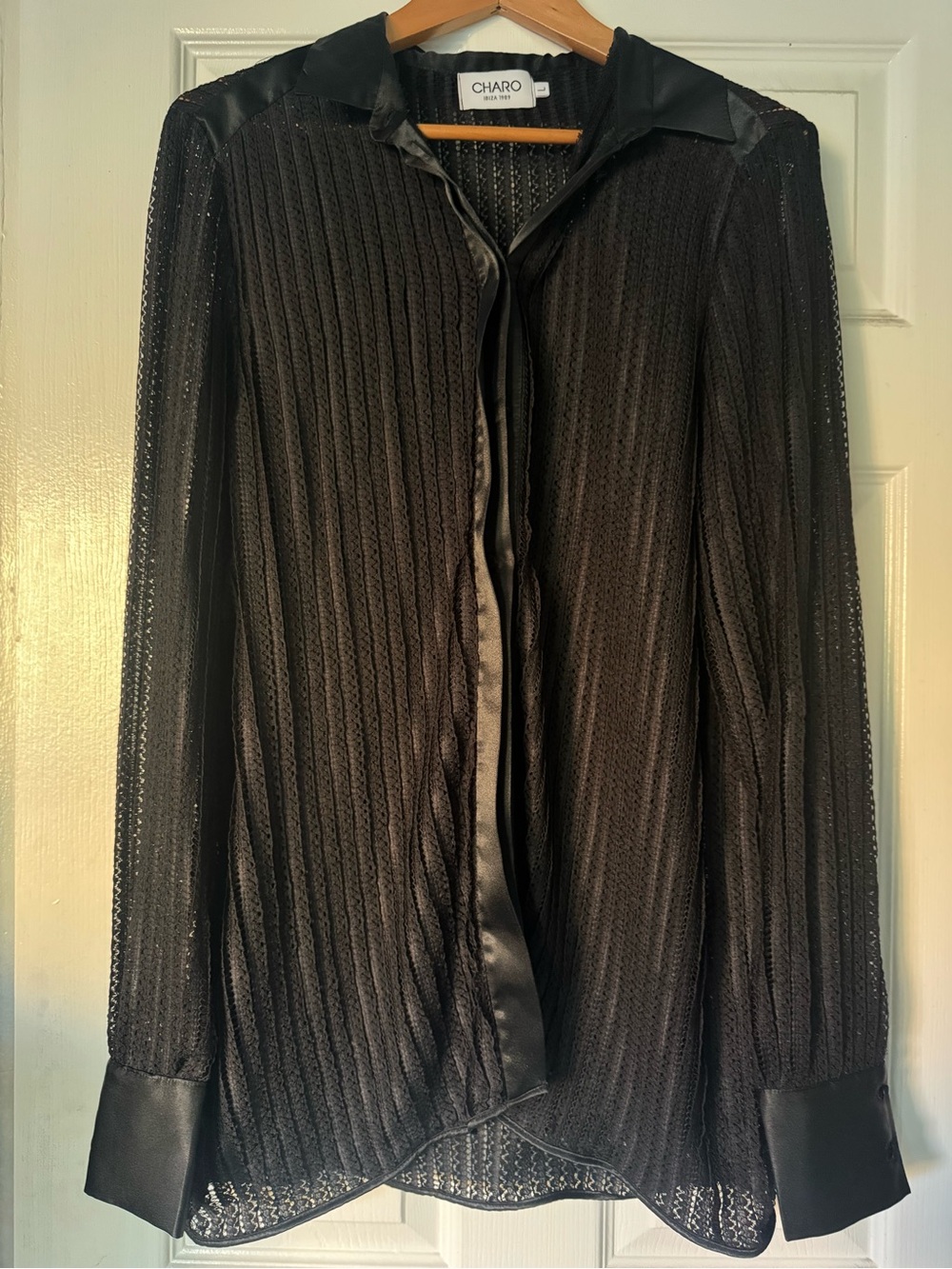 Black Sheer Knit Button-Down Jacket
